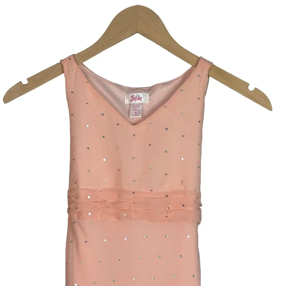 Vtg Y2K Justice Dress Girl 8 Peach Chiffon Asymmetric Hem Whimsical Fairy Easter